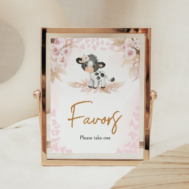 Favoriter för rosa Heliga Kow Baby Shower Poster (Highland Cow Baby Shower Favors Sign)