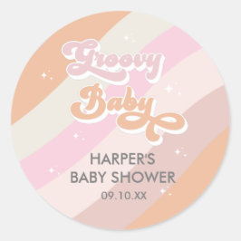 Favoriter för rosa Retro Groovy Baby Shower Faves Runt Klistermärke