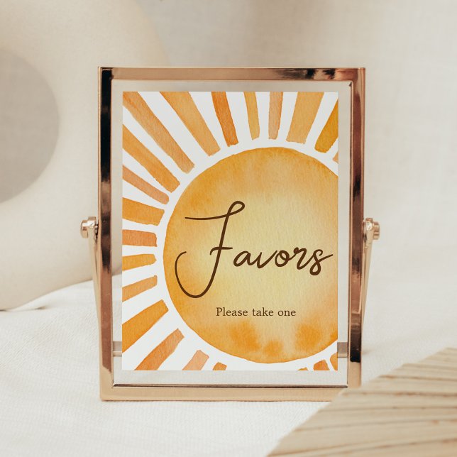 Favoriter för solskensbabyskor poster (A Little Ray of Sunshine Baby Shower Favors Sign)