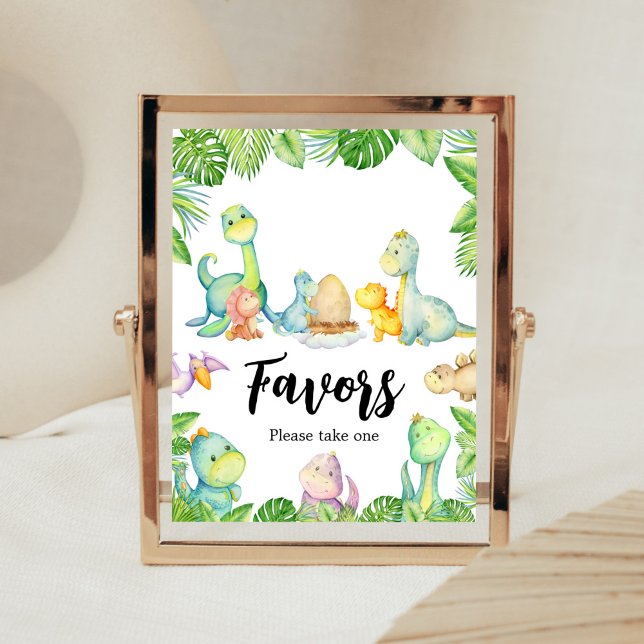 Favoriter för spädbarnsskor för Cute Dinosaur Poster (Greenery Dinosaur Baby Shower Favors Sign)