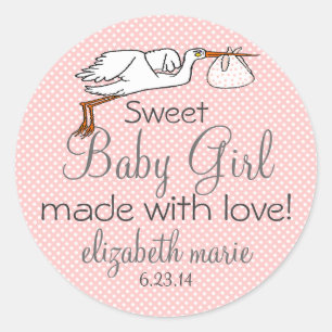 Favoriter för Stork Peach Baby Shower Runt Klistermärke
