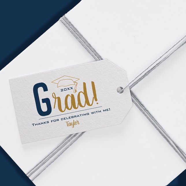Favoriter för Studentmössa för marinblått och Guld Presentetikett (Navy Blue and Gold Graduation Cap Party Favor Gift Tags)