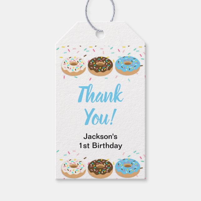 Favoriter för tack Blue Donut Party-Märkre Presentetikett (Framsidan)