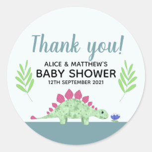 Favoriter för tack Cute Blue Dinosaur Baby Shower Runt Klistermärke