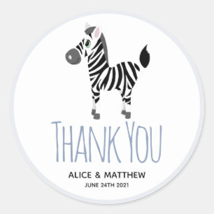 Favoriter för tack Cute Blue Zebra Baby Shower Runt Klistermärke