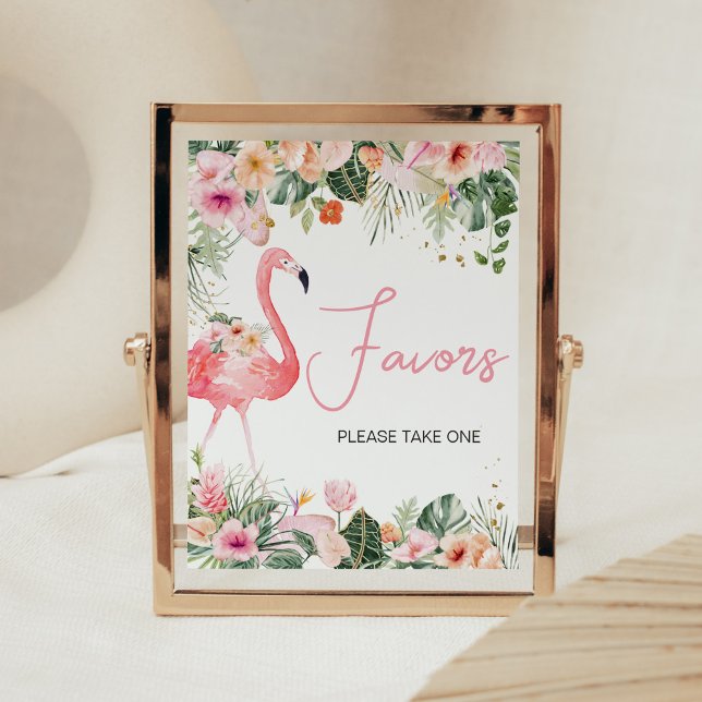 Favoriter för Tropical Flamingo Baby Shower Poster (Floral Flamingle Baby Shower Favors Sign)