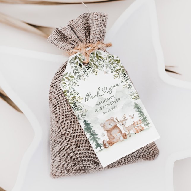 Favoriter för Woodland Baby Shower Presentetikett (Skapare uppladdad)
