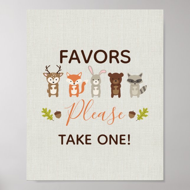 Favoriter för Woodland Baby Shower. Ta ett tecken Poster (Framsidan)