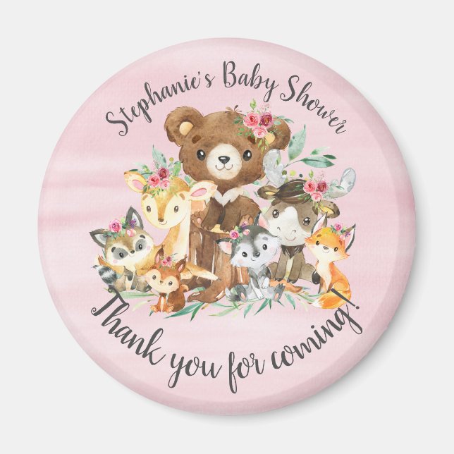 Favoriter för Woodland Friends Girls Baby Shower F Magnet (Framsidan)