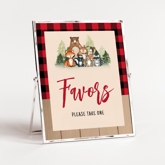 Favoriter för Woodland Lumberjack Baby Shower Favo Poster (Plaid Lumberjack Baby Shower Favors Sign)