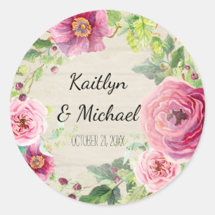 Favoriter Gift Bag Stickers Rustic Wood Blommigt U Runt Klistermärke