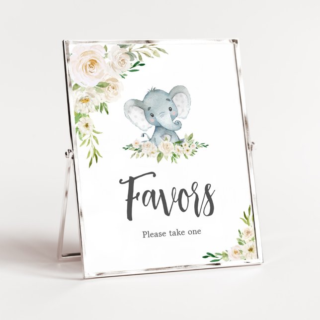 Favoriter i Grey Blommigt White Elephant Baby Show Poster (A Little Peanut is on the Way Baby Shower Favors Sign)