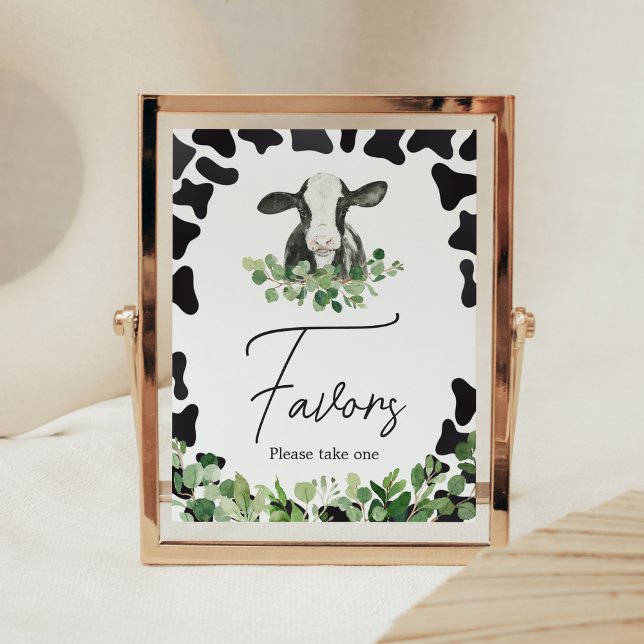 Favoriter i Grey Heliga Cow Baby Shower Poster (Favors Sign)