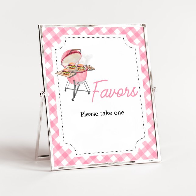 Favoriter i rosa Burger BBQ Baby Shower Poster (Girl Backyard BBQ Baby Shower Favors Sign)