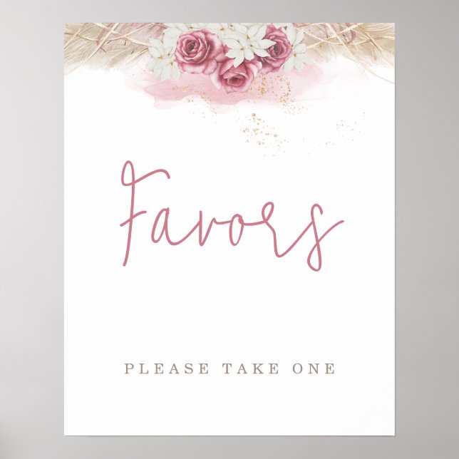 Favoriter i Tropical Boho Rosa ros Baby Shower Fav Poster (Framsidan)