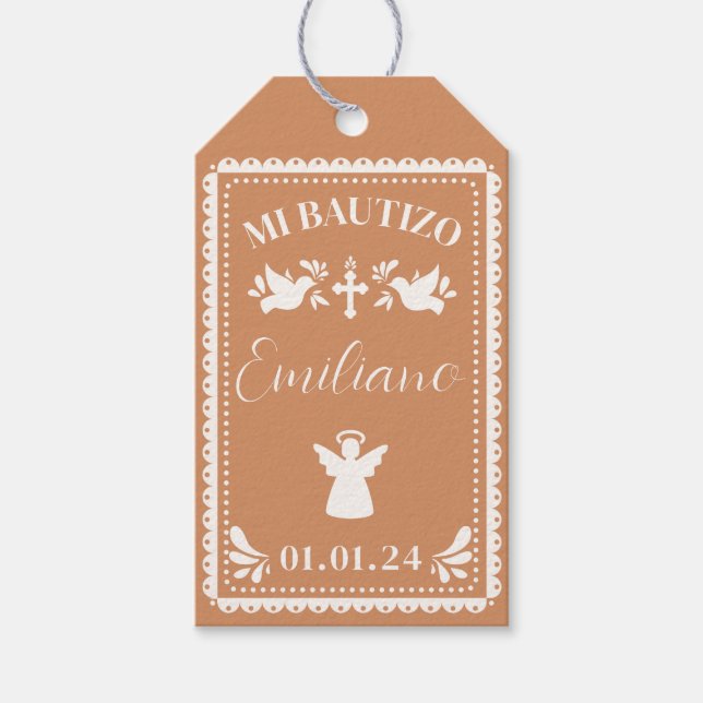 Favoriter-Märkre för Papel Picado Baptism Tack Par Presentetikett (Framsidan)