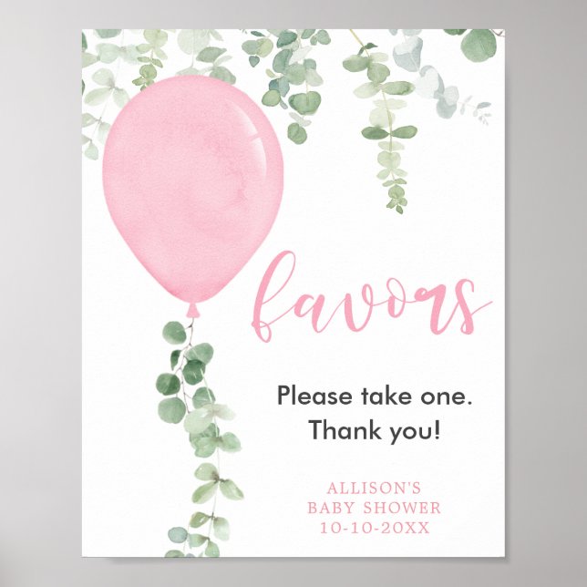 Favoriter signerar rosa ballonger från greenery ba poster (Framsidan)