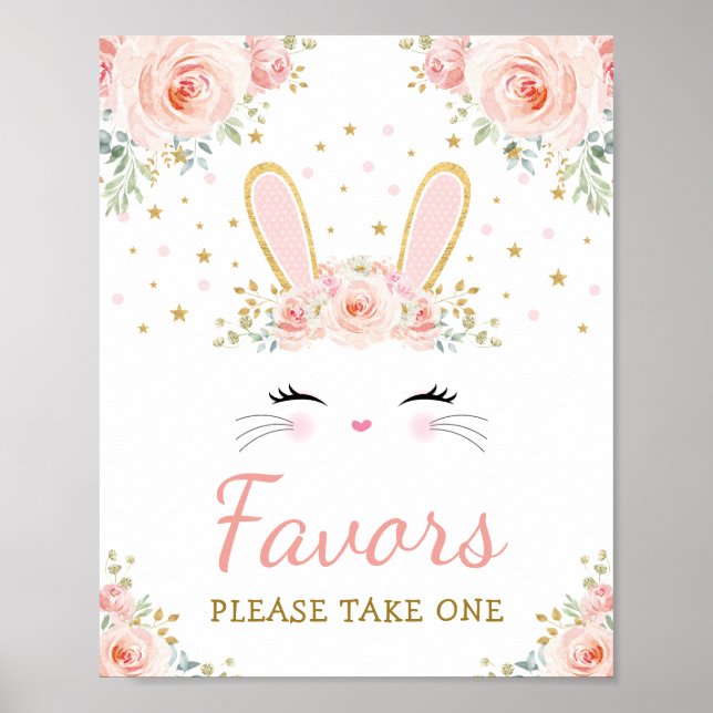 Favoriter - Ta en/Rosa Blommigt Bunny Cute Rabbit Poster (Framsidan)