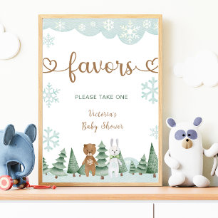 Favoriter Vinter Snöflinga Skogsmark Poster
