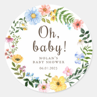 Favoritetikett för boho Wildblomsterbabyskorgen Runt Klistermärke