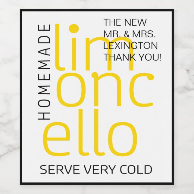 Favoritetikett för Homemade Limoncello Bröllop Gue Vinflaska Etikett (Singel etikett)