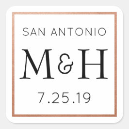 Favoritetikett för kopparmonogram Bröllop-märke Fyrkantigt Klistermärke