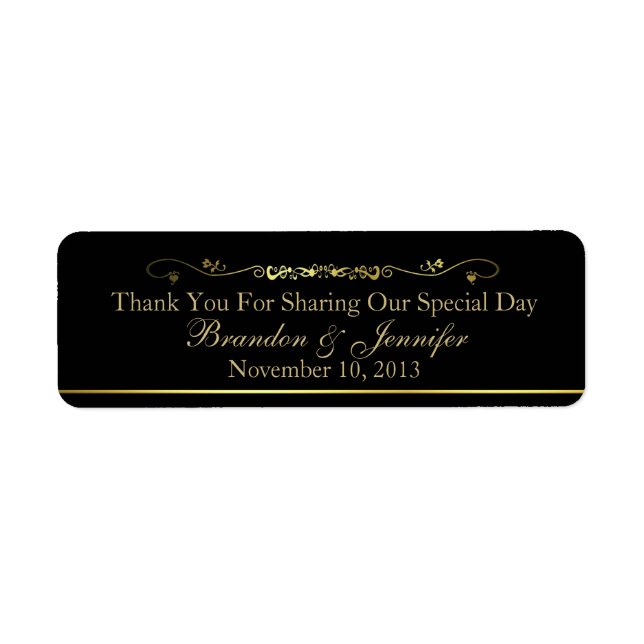 Favoritetiketter för Black & Guld Personligt bröll Returadress Etikett (Framsidan)