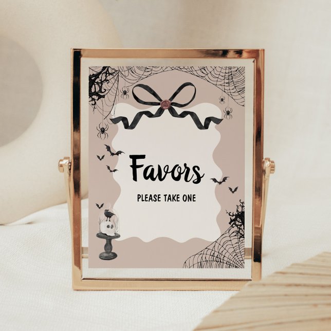 Favoritfavoritskylt för Little Boo Gothic Baby Sho Poster (Black Bow Little Boo Halloween Gothic Baby Shower Sign)