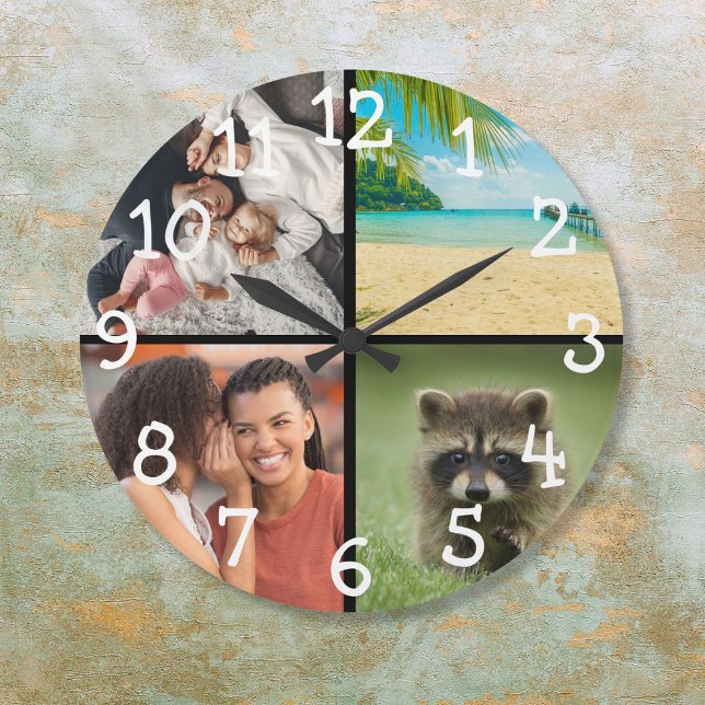 Favoritfoton Stor Klocka (Modern Stylish Favorite 4 Photos Large Clock)