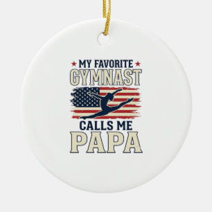 Favoritgymnast kallar mig pappa patriotisk vintage julgransprydnad keramik