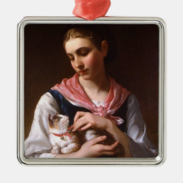 Favoritkattunge (av Émile Munier) Julgransprydnad Metall (Framsidan)