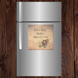 Favoritmagnet Bröllop med Blommigten Namn och datu Magnet