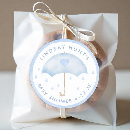 Favoritmärke för Blue Parbrella Baby Shower Runt Klistermärke