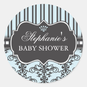 Favoritmärke för chic Damask & Rand Baby Shower Runt Klistermärke