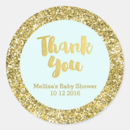 Favoritmärke för Tack för Guld Blue Baby Shower Runt Klistermärke
