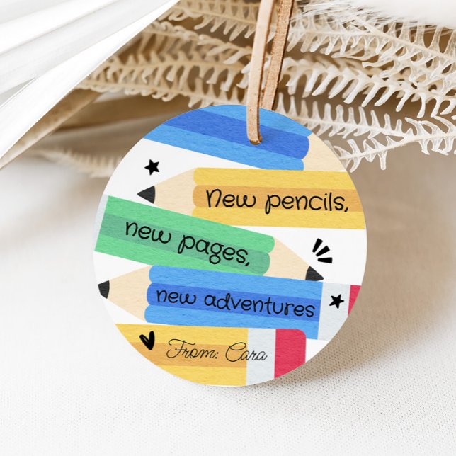 Favoritmärken för lärarpennan gåvor etiketter (Pencil Teacher School Round Favor Tags)