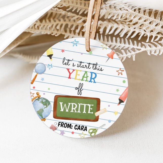 Favoritmärkningar för Back to school under skolåre Gåvor Etiketter (Let's Start this Year Off Write School Year Back to School Round Favor Tags)