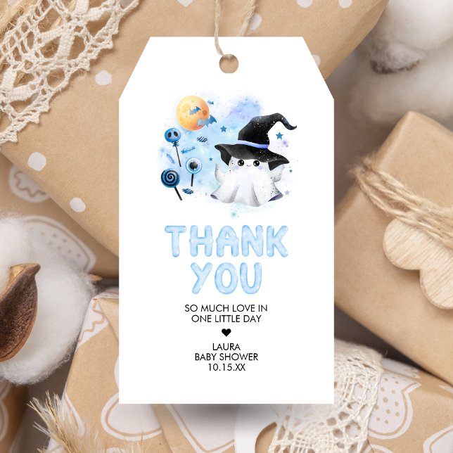 Favoritmärkningar för Blue Little Boo Ghost Witch  Presentetikett (Little Boo Baby Shower Favor Tags)