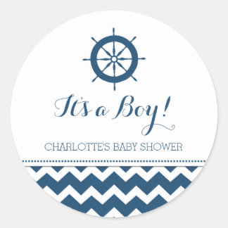 Favoritmärkningar för Blue Nautical Baby Shower Runt Klistermärke