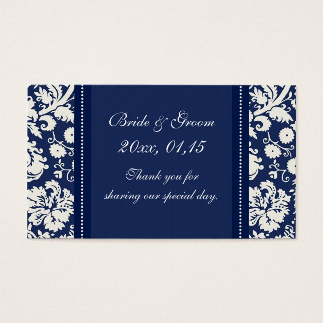 Favoritmärkningar för Blue White Damask Wedding Visitkort (Framsidan)