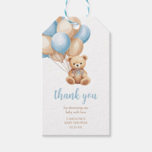 Favoritmärkningar för Boho Blue Balloon Bear Baby Presentetikett