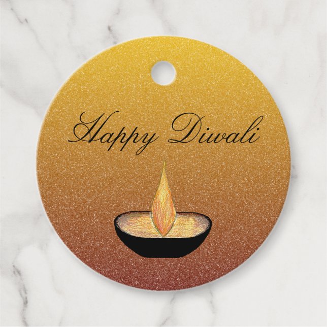 Favoritmärkningar för Diwali Diya Lamp Flame Glitt Gåvor Etiketter (Framsida)