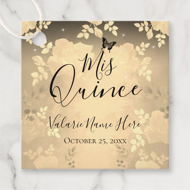 Favoritmärkningar för finare Quinceanera Guld Gåvor Etiketter (Framsida)