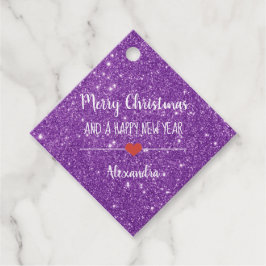 Favoritmärkningar för god jul lila glitter namn gåvor etiketter