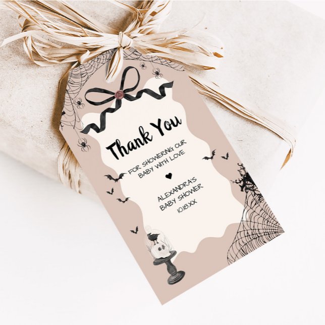 Favoritmärkningar för Little Boo Halloween Gothic  Presentetikett (Black Bow Little Boo Halloween Gothic Baby Shower Favor Tags)