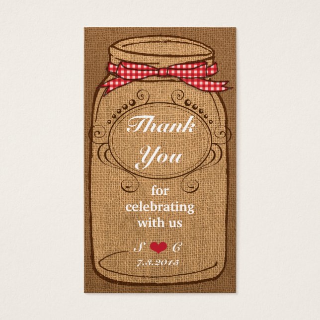 Favoritmärkningar för Red Gingham & Burlap Mason B Visitkort (Framsidan)