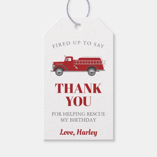 Favoritmärkningar för Red Grått Fire Lastbil Birth Presentetikett (Framsidan)