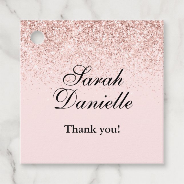Favoritmärkningar för  Rosa Glitter Konfetti-parti Gåvor Etiketter (Framsida)