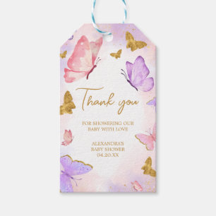 Favoritmärkningar för rosa Guld Lila Butterfly Presentetikett