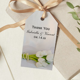 Favoritmärkningar för White Tulip Bouquet Vår bröl Presentetikett